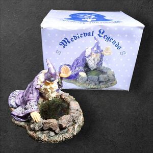 Vintage Medieval Legends Merlin Wizard Resin Figurine Crystal Ball Pond With Box